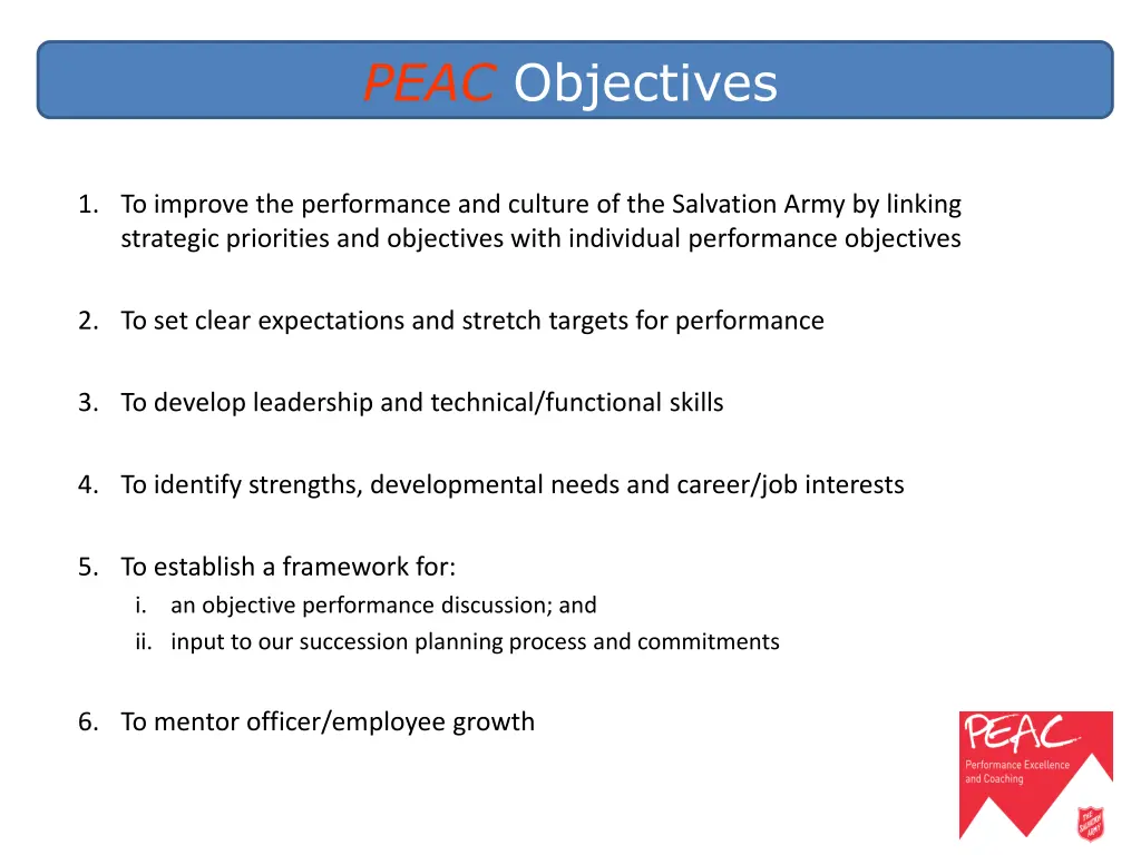 peac objectives