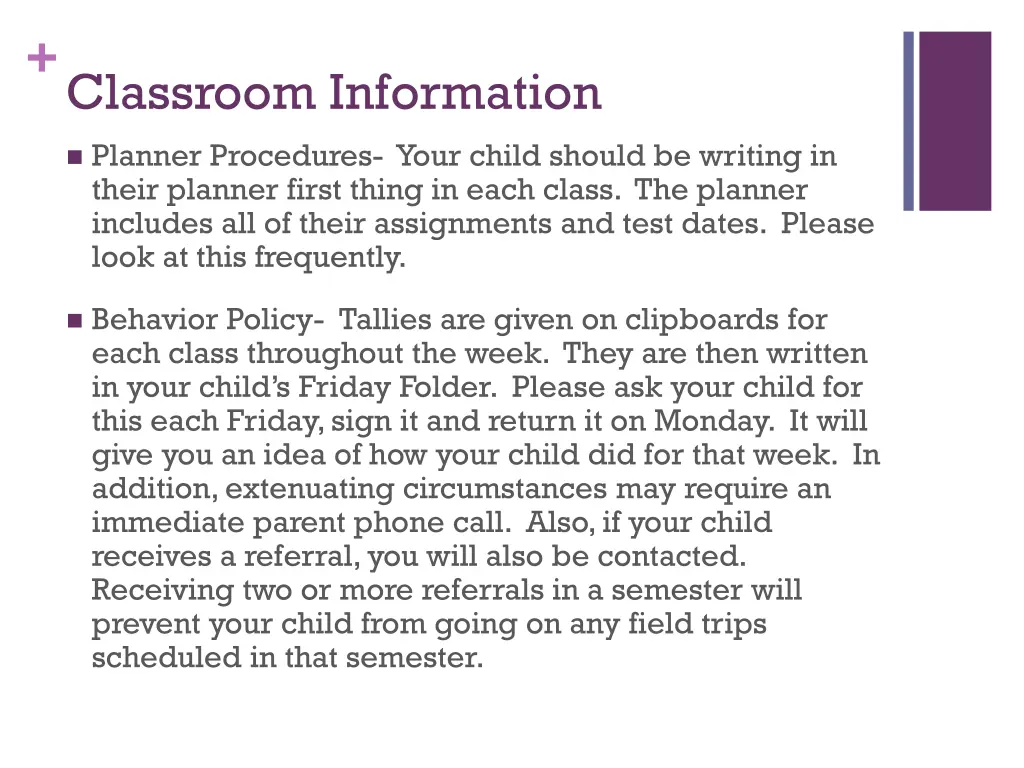 classroom information