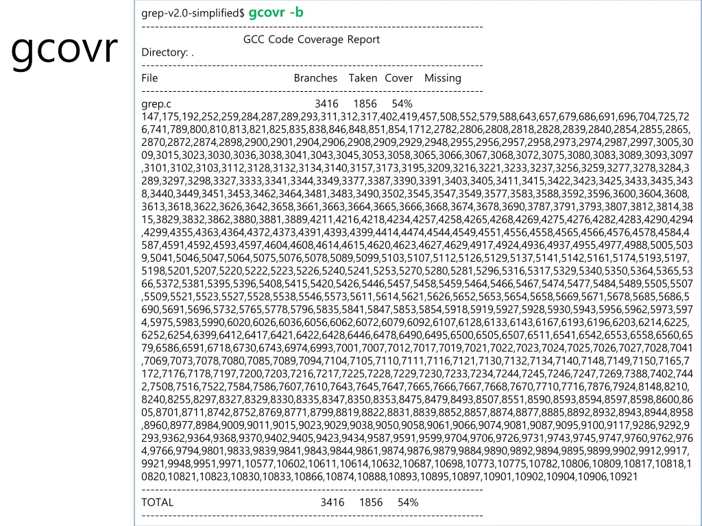 grep v2 0 simplified gcovr b gcc code coverage