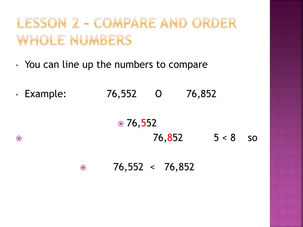 lesson 2 compare and order whole numbers