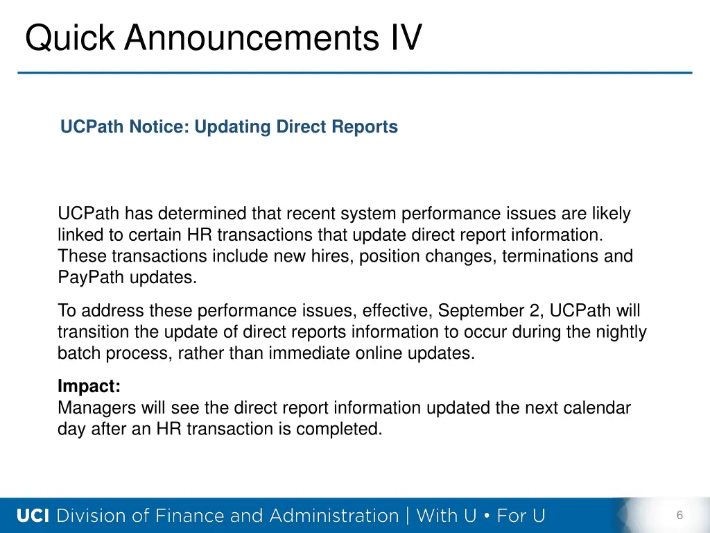 quick announcements iv
