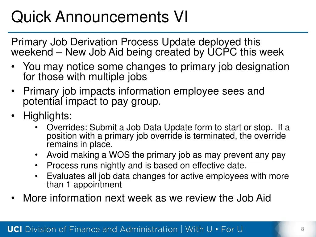 quick announcements vi