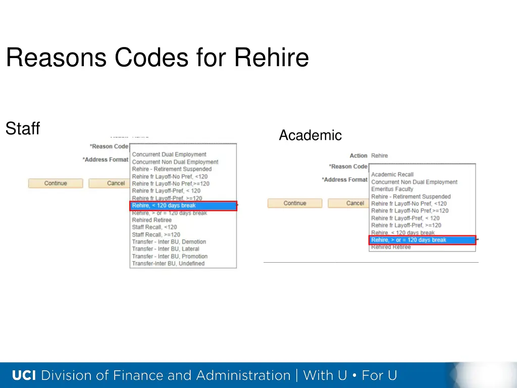 reasons codes for rehire