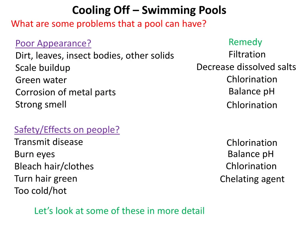 cooling off swimming pools what are some problems