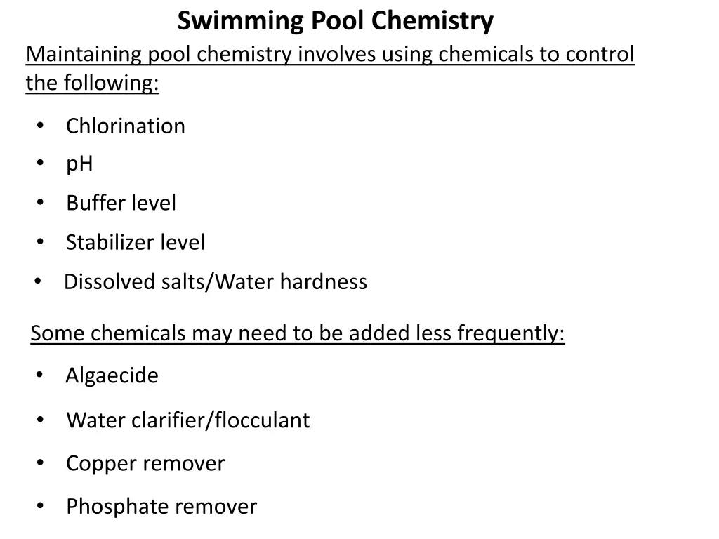 swimming pool chemistry maintaining pool