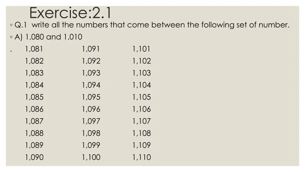 exercise 2 1 q 1 write all the numbers that come