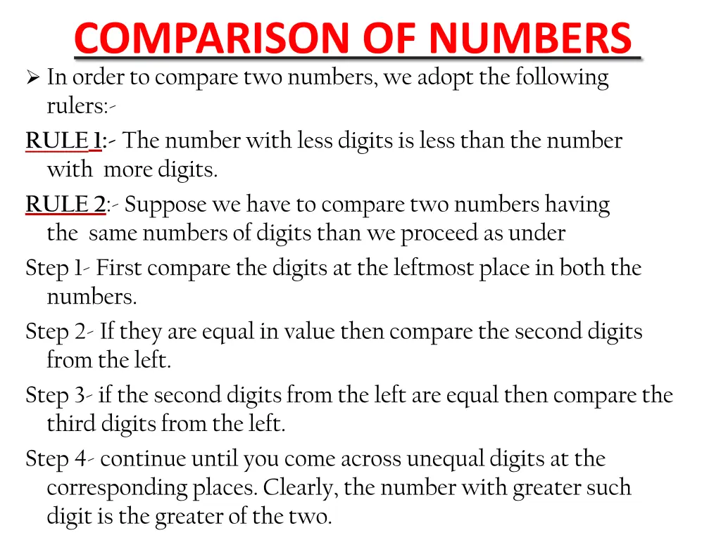 comparison of numbers
