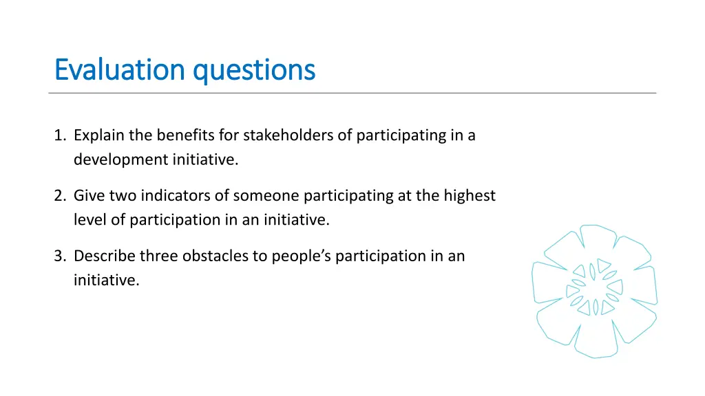 evaluation questions evaluation questions
