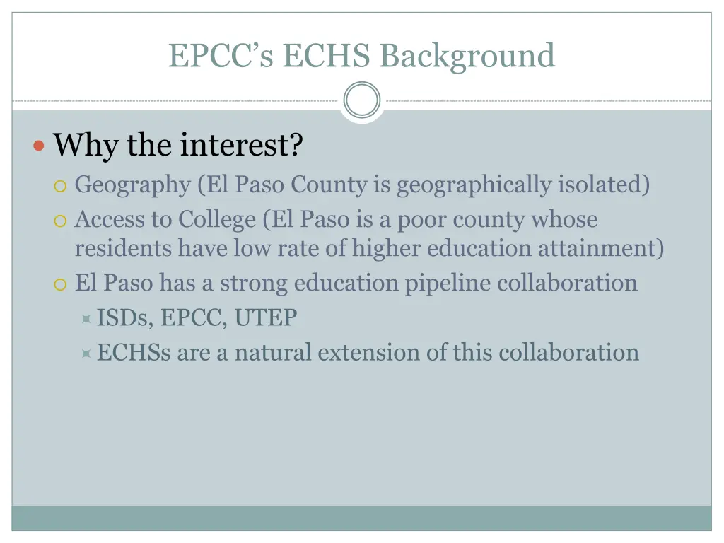 epcc s echs background