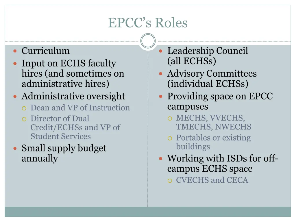 epcc s roles