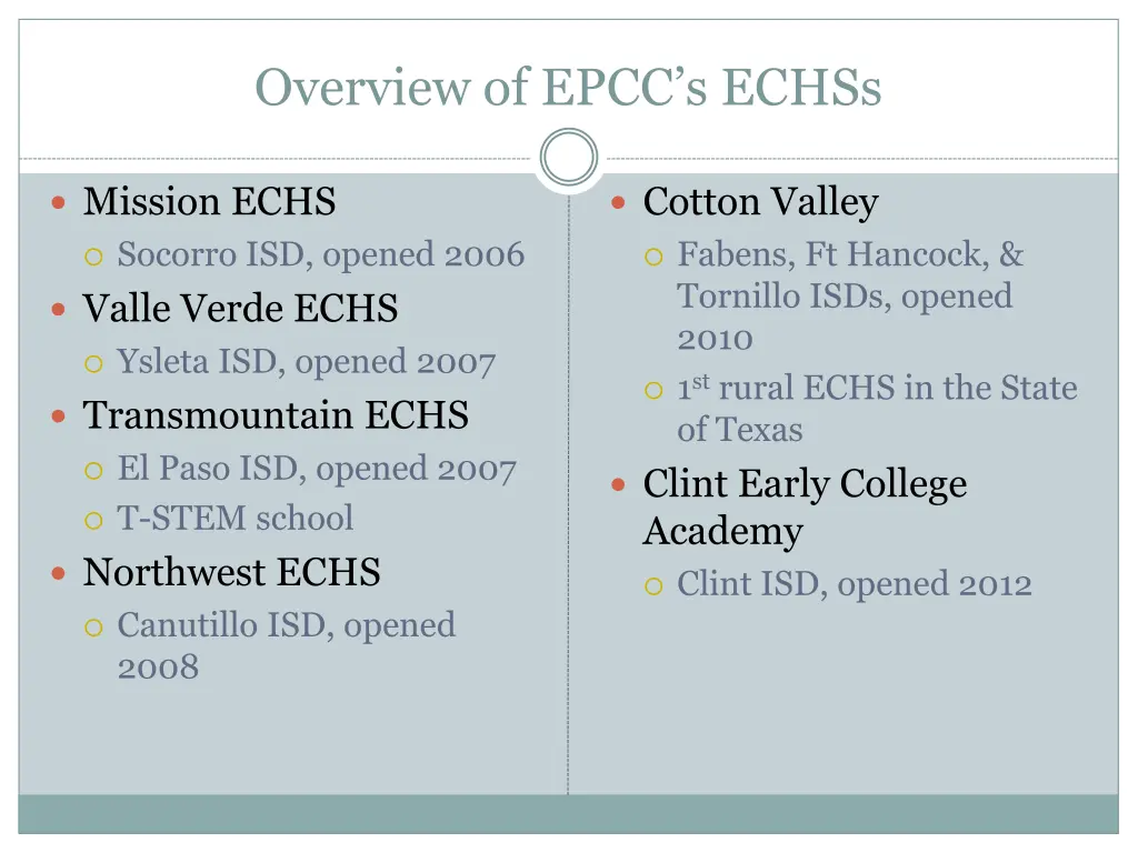 overview of epcc s echss