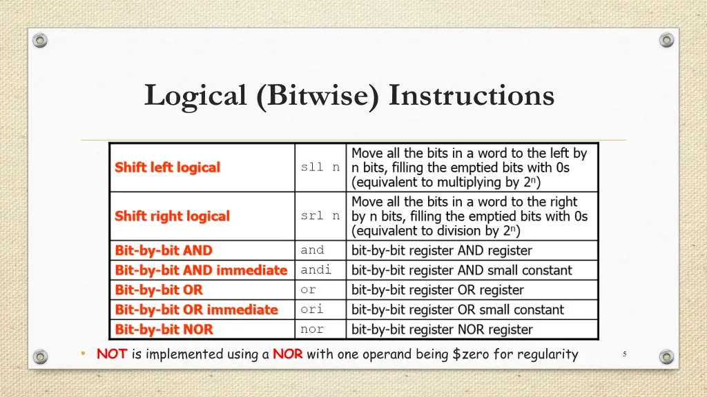 logical bitwise instructions