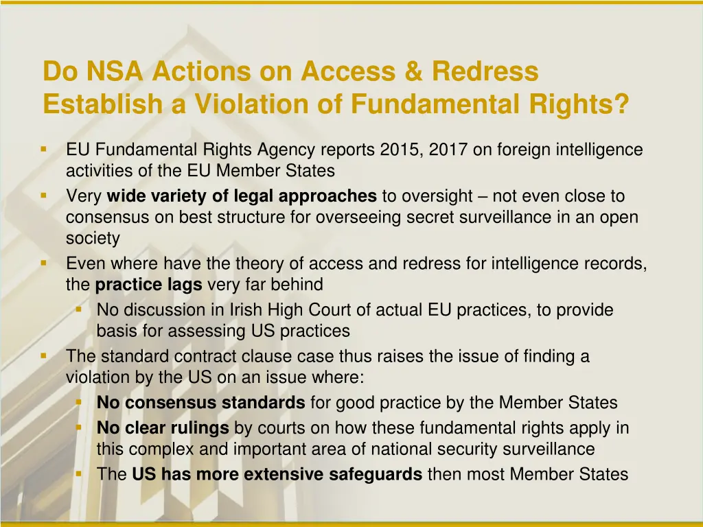do nsa actions on access redress establish