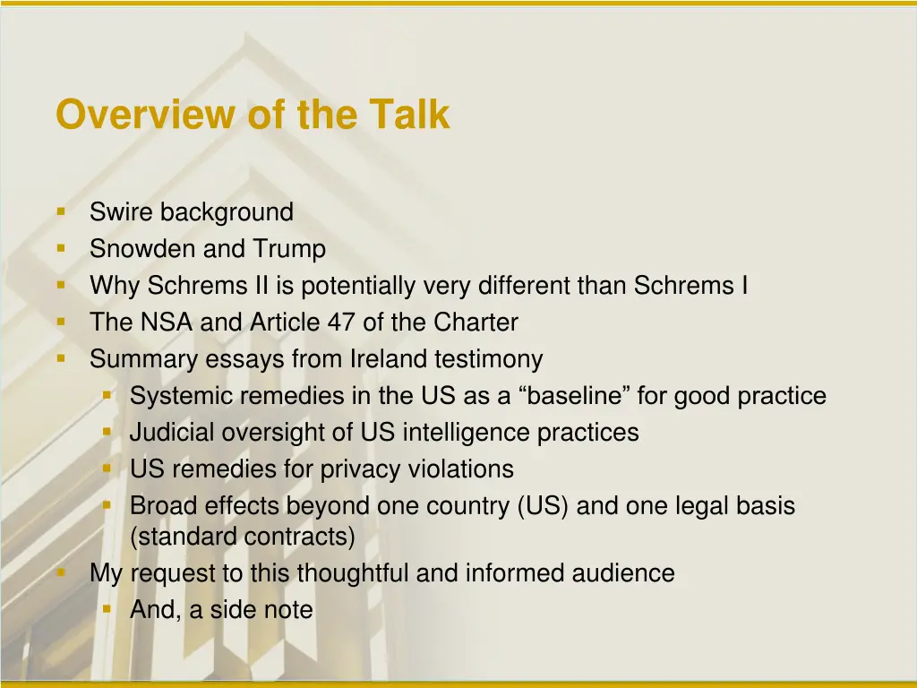 overview of the talk