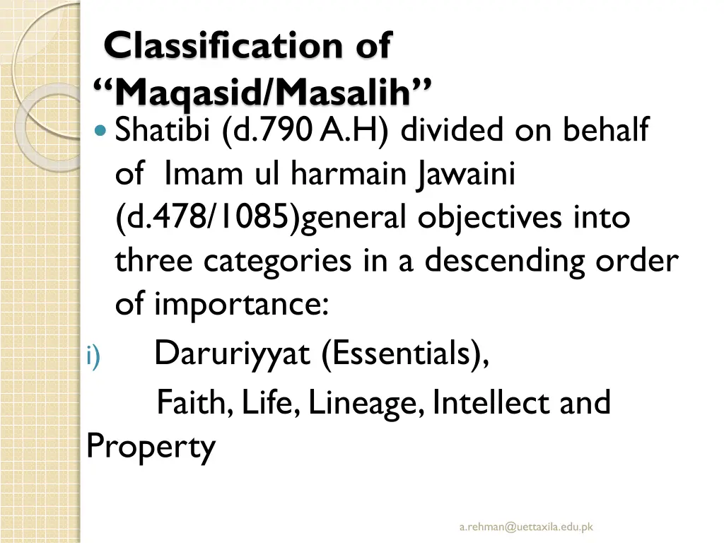 classification of maqasid masalih shatibi