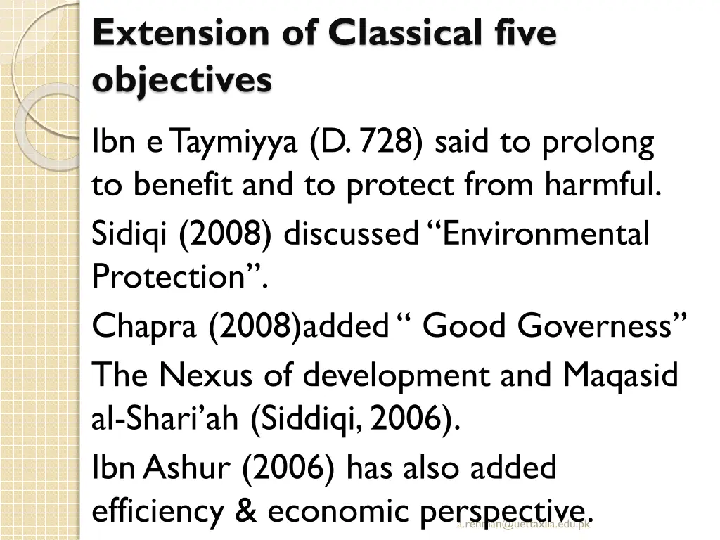 extension of classical five objectives