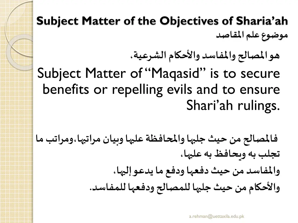 subject matter of the objectives of sharia ah