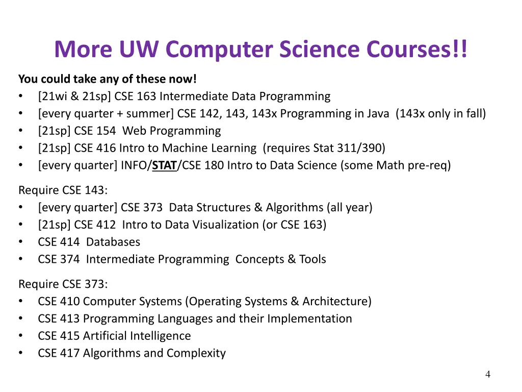 more uw computer science courses