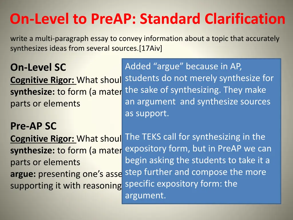on level to preap standard clarification 1