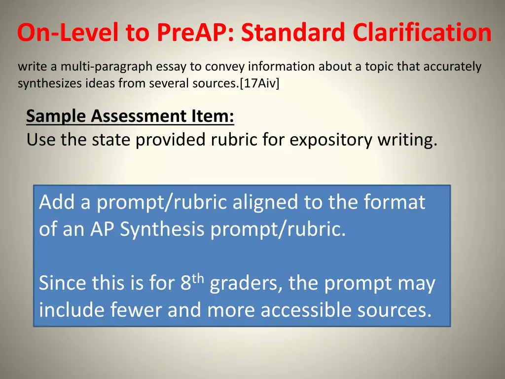 on level to preap standard clarification 4