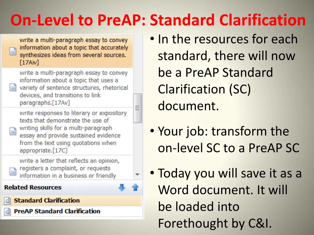 on level to preap standard clarification