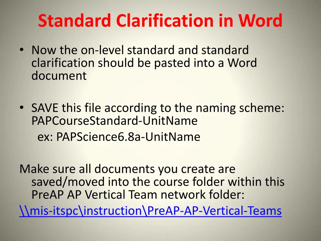 standard clarification in word