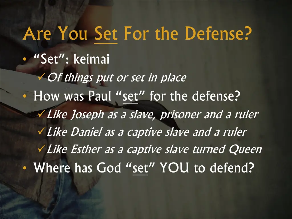 are you set for the defense