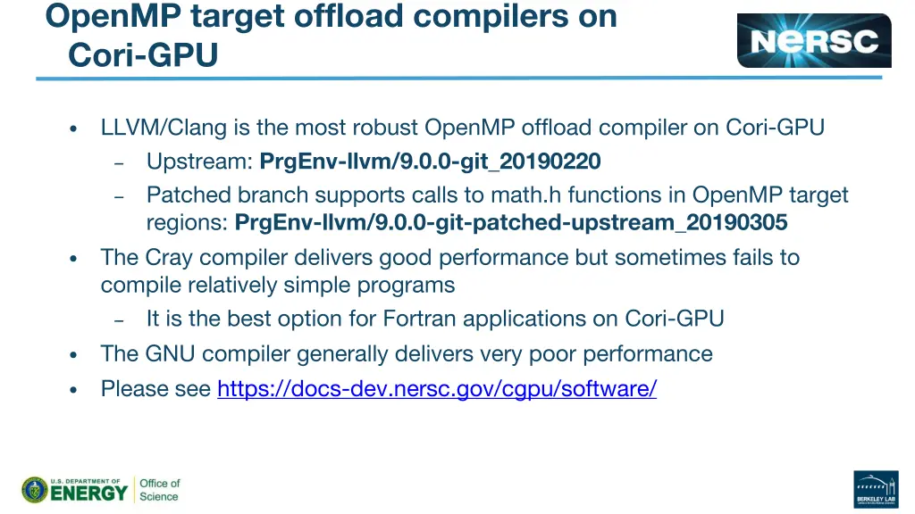 openmp target offload compilers on cori gpu