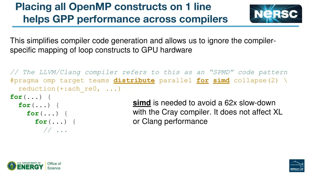 placing all openmp constructs on 1 line helps
