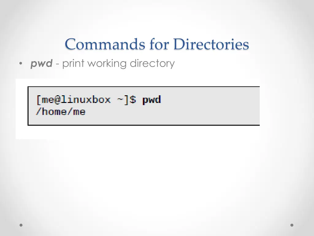 commands for directories pwd print working