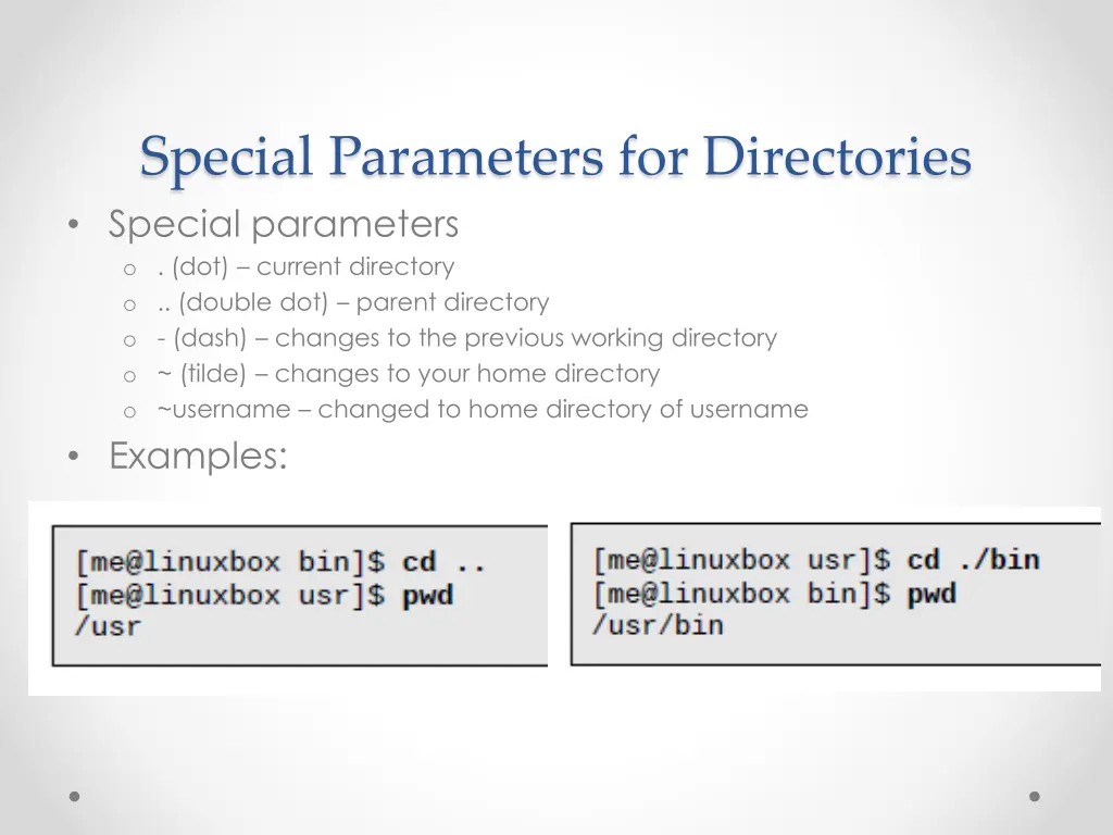 special parameters for directories special