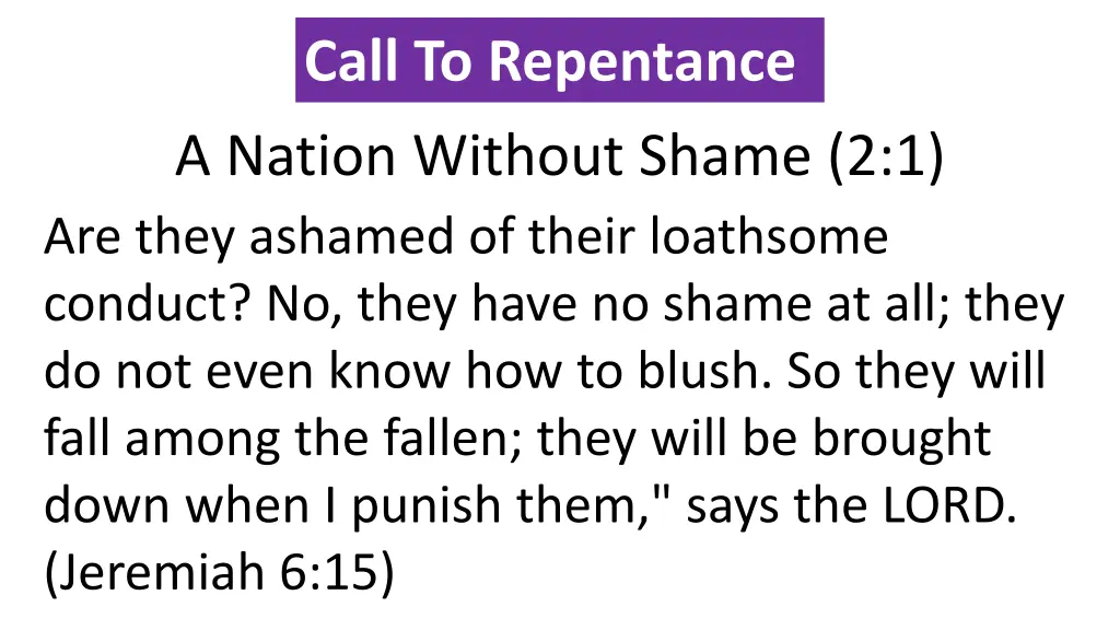 call to repentance a nation without shame