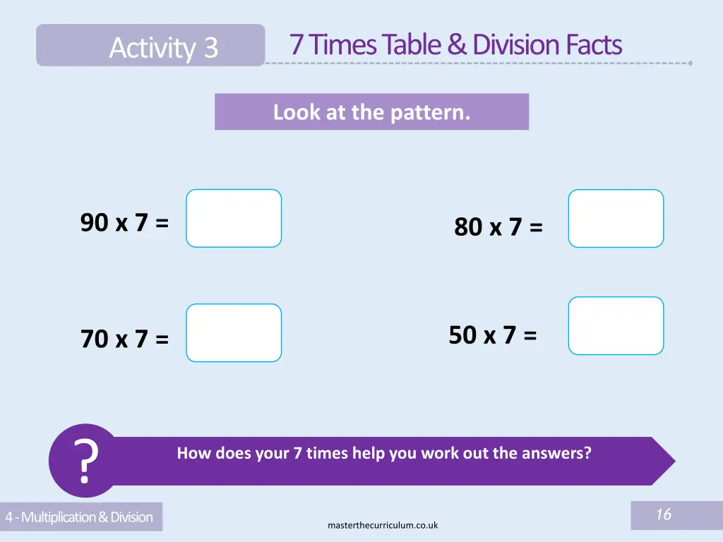 7 times table division facts 4