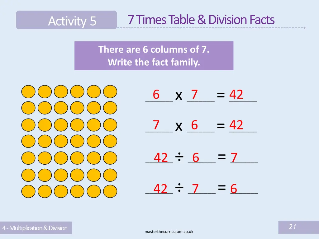 7 times table division facts 9