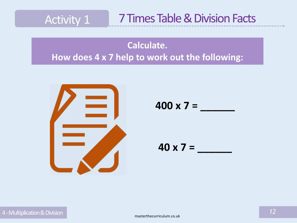 7 times table division facts
