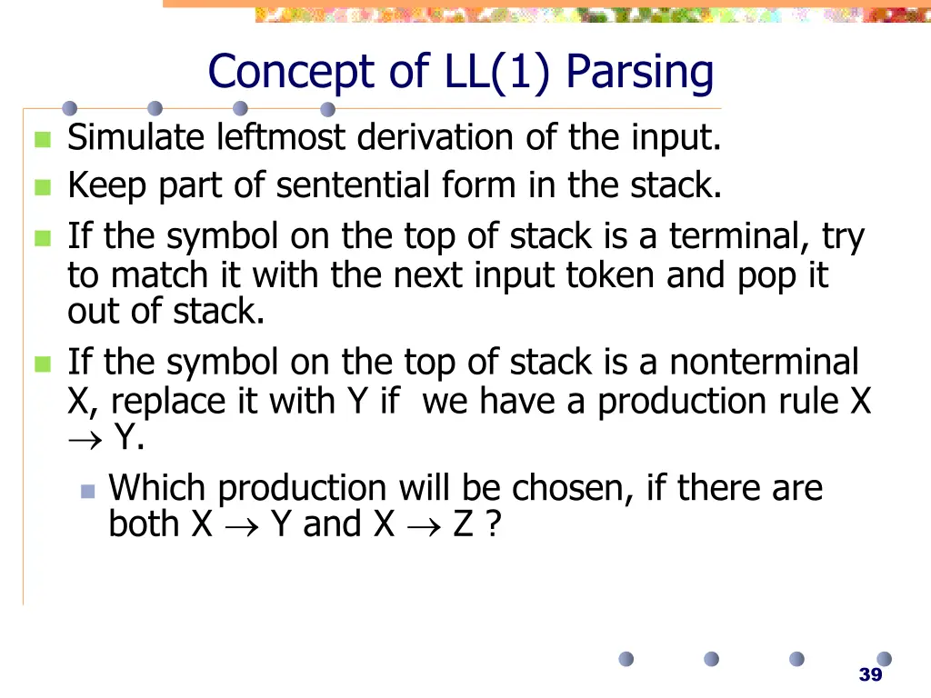 concept of ll 1 parsing