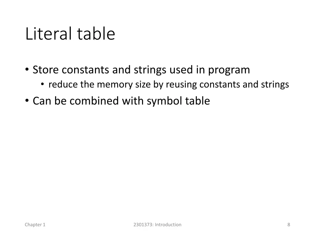 literal table