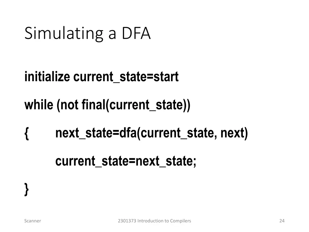 simulating a dfa