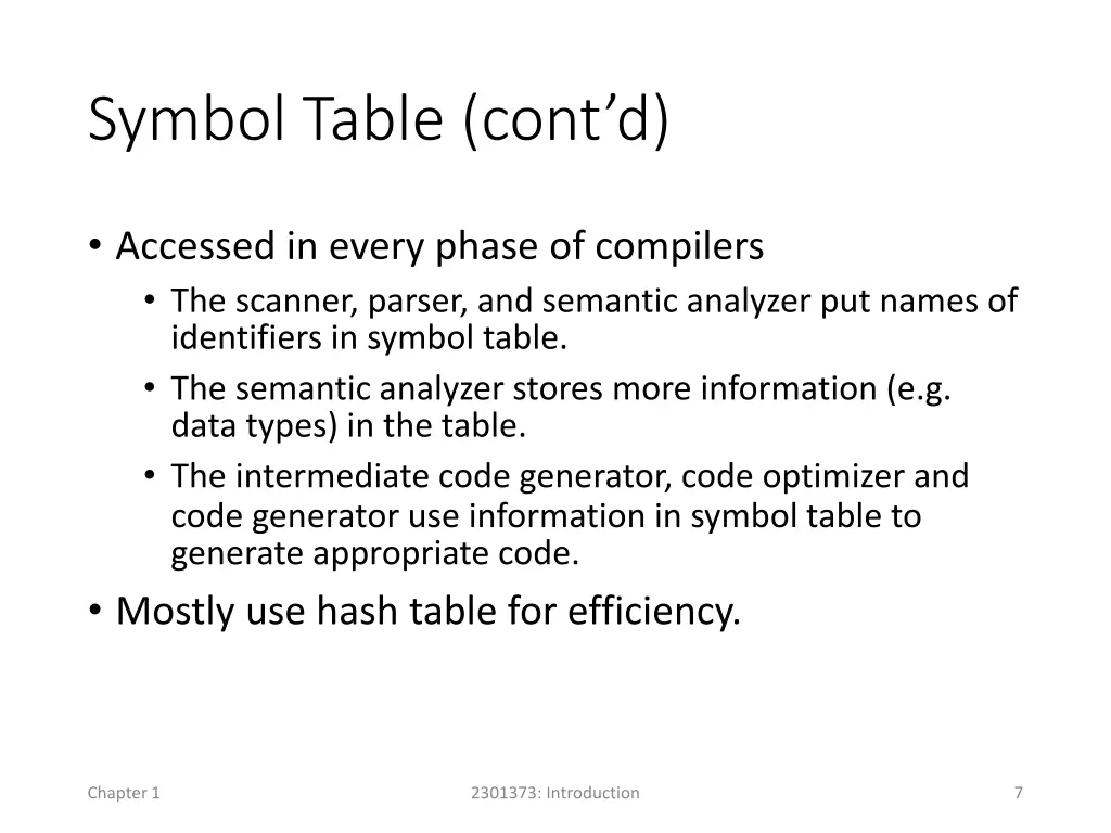 symbol table cont d