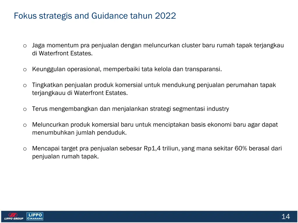 fokus strategis and guidance tahun 2022