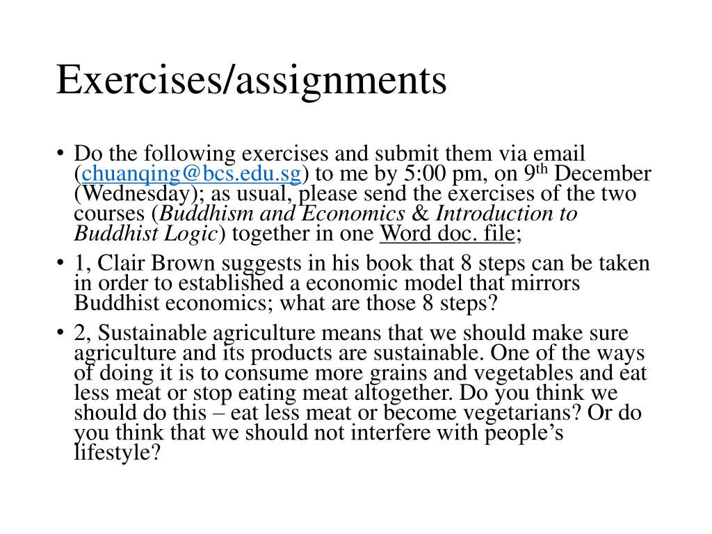 exercises assignments