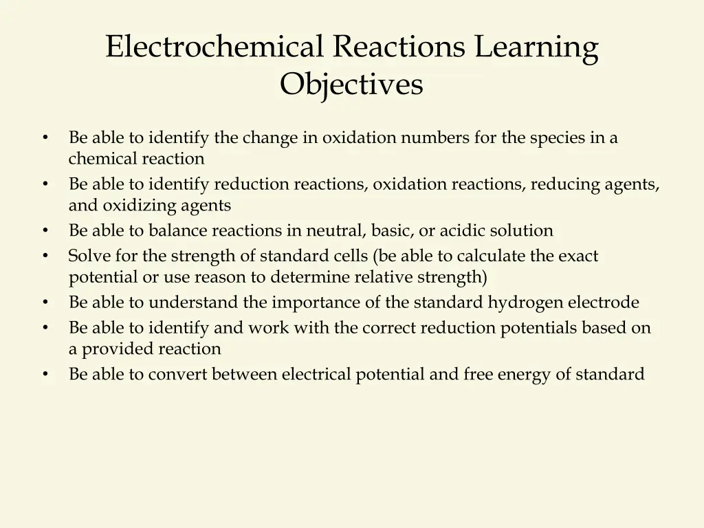 electrochemical reactions learning objectives