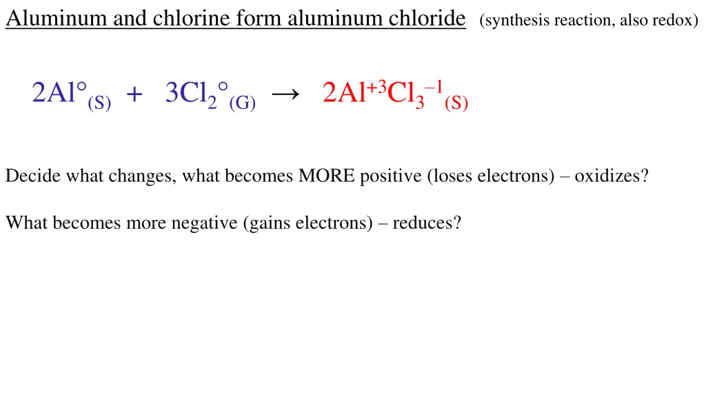 aluminum and chlorine form aluminum chloride 3