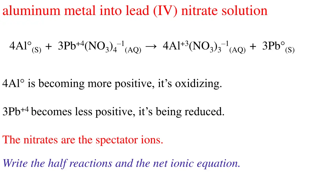 aluminum metal into lead iv nitrate solution 3