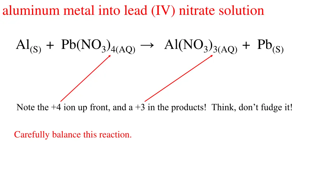 aluminum metal into lead iv nitrate solution