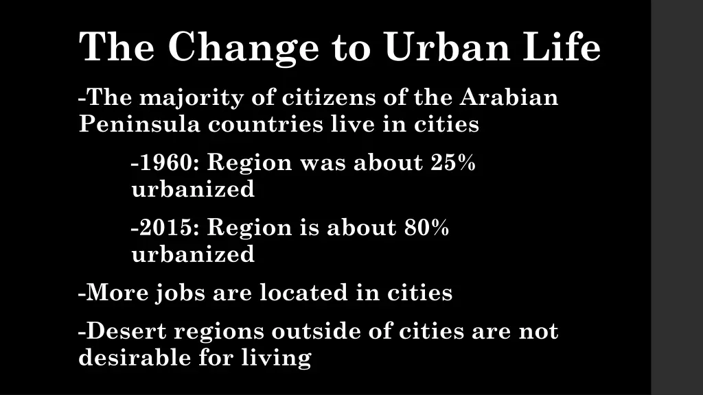 the change to urban life