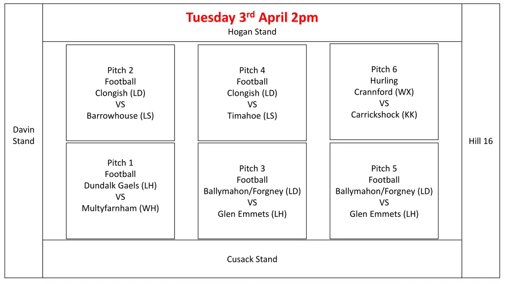 tuesday 3 rd april 2pm hogan stand