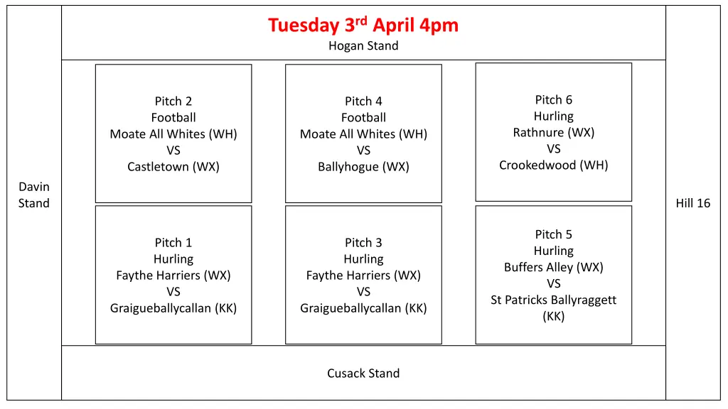 tuesday 3 rd april 4pm hogan stand