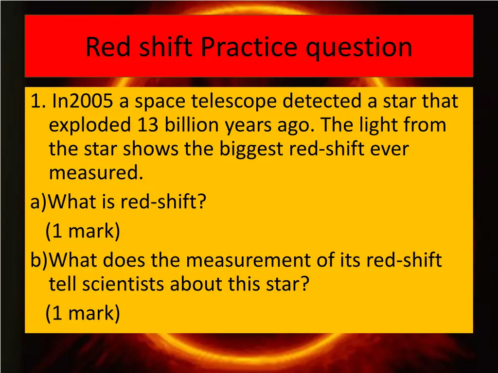 red shift practice question