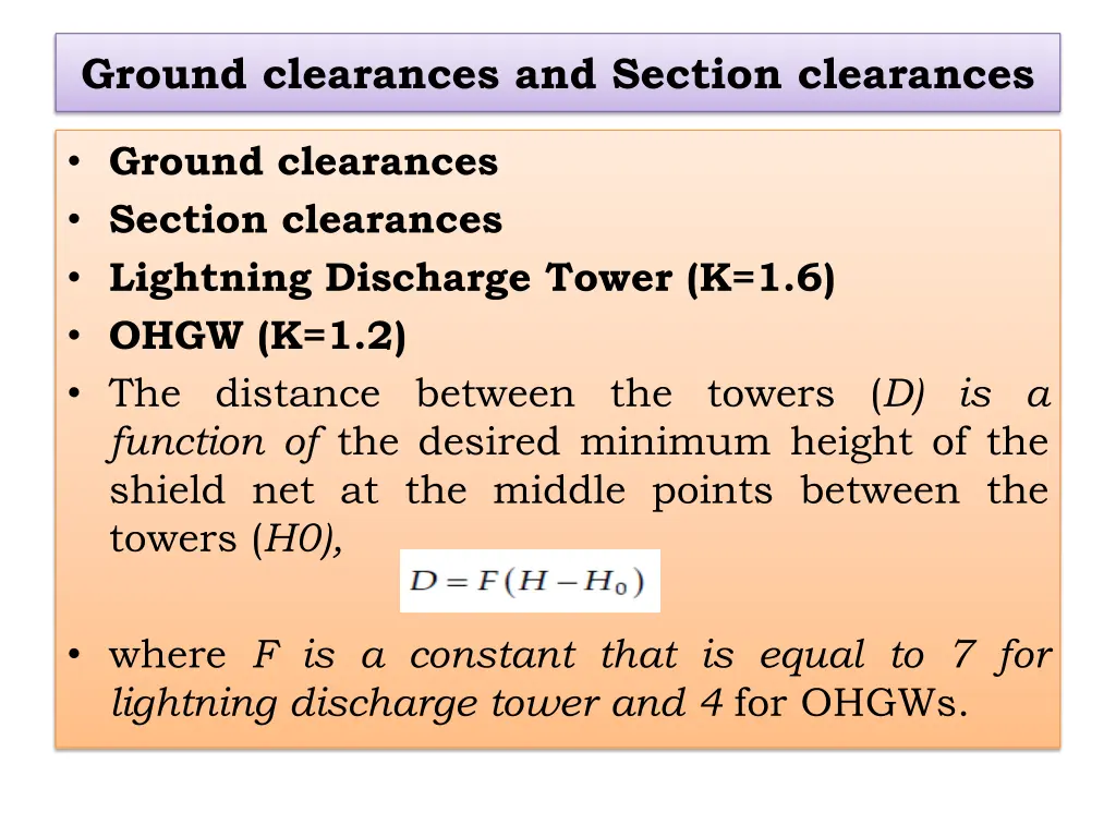 ground clearances and section clearances
